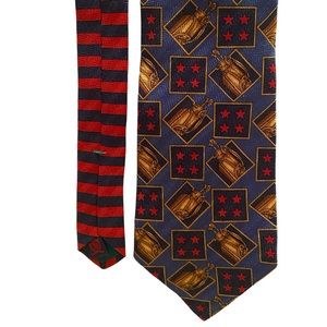 VTG Tommy Hilfiger Golf Bag Tie Necktie Blue Gold Silk Stars Stripes Italy USA